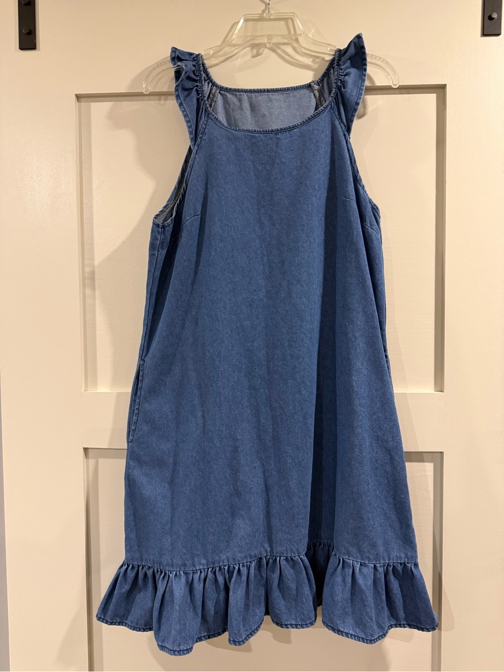 Classic Blue Denim Ruffle-Hem Dress
